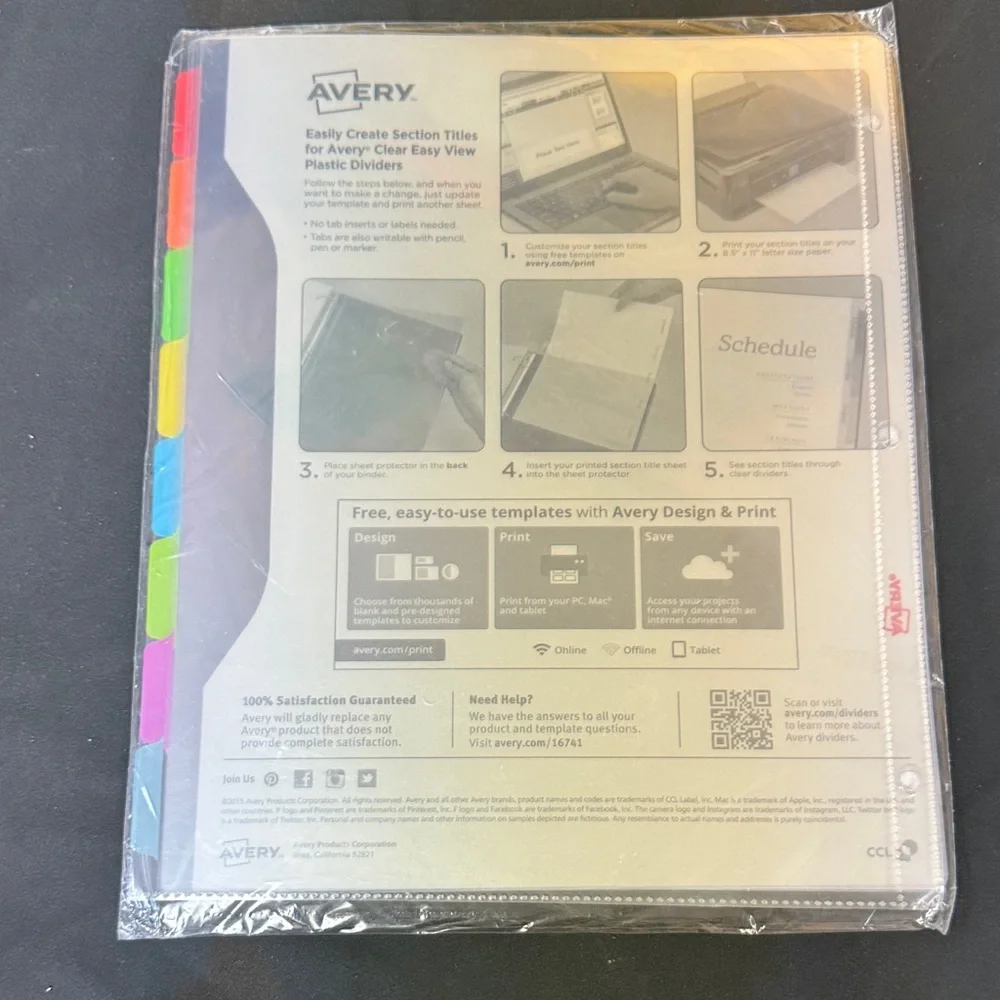 Avery 8 Tab Multicolor Durable Plastic Dividers